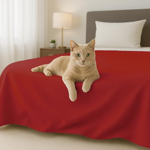 Byour3 - Couvre-lit Pur Coton 100% Biologique LÉGER pour 1 Ou 2 Personnes Rectangulaire Lit Grand Simple Double Tissu Ameublement Couvrir Tout Hypoallergénique Granfoulard (Delta Rouge, Double)