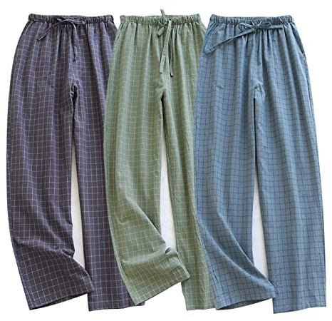 STMAHER 2er Pack Herren Schlafanzughose Baumwolle Pyjamahose Herren Lang Pyjamahose Karierte Nachtwäsche