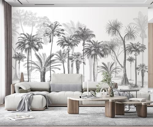 MIWEI Wallpaper Papier Peint Panoramique Forêt Tropicale De Cocotier Noir Et Blanc Papier Peint Nature Intissé Murale Chambre Salon 200x140cm