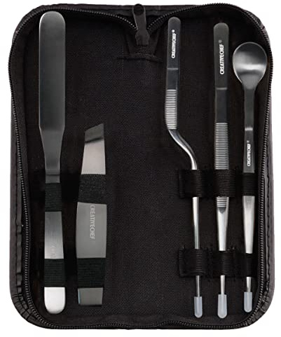 CREATIVECHEF 5 PCS Plating Tools Culinary Set Contains kitchen tweezers spatula Sauce plating spoon（Black）