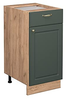 Vicco Küchenunterschrank Fame-Line, Grün-Gold Landhaus, 40 cm | MDF-Front · Ohne Arbeitsplatte · Höhenverstellbare Füße · Metallgriffe · Soft-Close