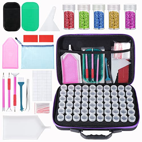 Kinsinder 60 Slots 5D Diamond Painting Zubehör Boxen, Diamant Painting Zubehör Box, Diamant Painting Aufbewahrungsbox für DIY Diamant Malerei Zubehör DIY Kunst Handwerk (Violett)
