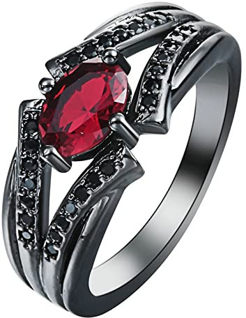 Homxi Damenring Schwarz,4 Zinken mit Oval Zirkonia Schwarz Rot Ringe Frauen Kupfer Damenring Verlobungsring Gr.52 (16.6)