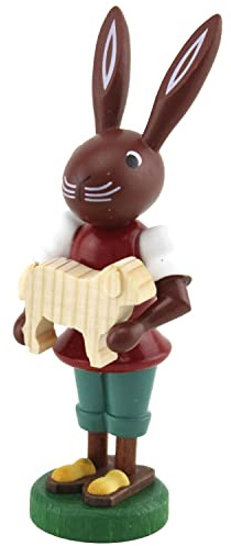 Thomas Preißler | Osterhasenfigur Osterhase Osterhäsin Hase | Höhe 10 cm | erzgebirgische Volkskunst | Osterfigur Osterdeko aus Holz | Hase mit Reifentier Schäfchen