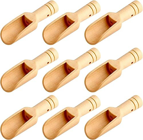 LATRAT 9 piezas naturales y no tóxicas, mini palas de madera, cucharas de te para té y especias con mango corto para sal, café