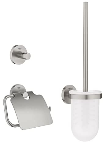 GROHE Start Cosmopolitan - WC- Set 3-in-1 (Material: Glas/Metall, verdeckte Befestigung, zum Kleben oder Bohren), supersteel, 41204DC0