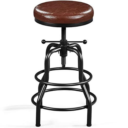 Yaheetech Sgabello Bar Alto Altezza Regolabile 54,5 a 71,5 cm Imbottiti in Similpelle e Metallo Vintage Industriale per Cucina Penisola con Poggiapiedi 136kg Montato Marrone Rustico