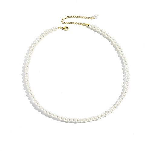ankbrats Gold Perlen Halsketten für Frauen, Weiße Perlen Edelstahlkette in 14 Karat Gold, Perlenkette Schmuck Geschenke für Damen Mädchen-4/6/8mm