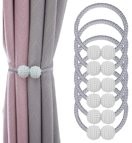6 Pcs Magnetic Curtain Tiebacks - Modern Drape Holdbacks for Window Curtains