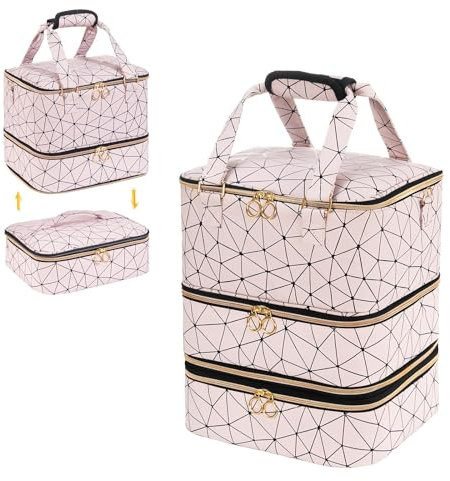 Uross - Organizador de esmalte de uñas para 84 frascos y 1 lámpara LED, bolsa de almacenamiento para accesorios de diseño de uñas (Rosa)