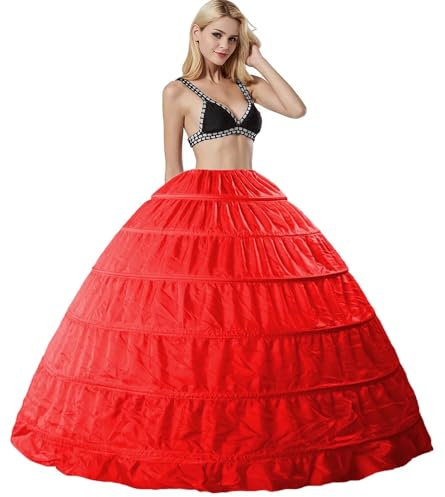 6 Ringe Unterröcke Petticoat Brautkleid Unterrock Reifrock Petticoat Kleid Hochzeit 6 Hoop Petticoat Für Hochzeitskleider, Abendkleider, Brautkleider, Ballkleider, Promkleider, Tanzen,Bar(Rot,46)