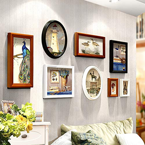 Bilderrahmen Collage Set Bilderrahmen aus Holz, Collagen-Set | Mehrere Bildergalerie-Kombinationsrahmen für Treppenhaus, Wohnzimmer, DIY-Hintergrund, Wanddekoration, Kunstgemälde (weiß, schwarz, brau