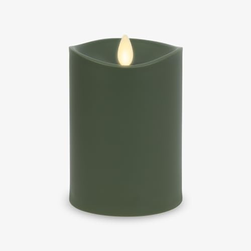 Luminara Outdoor Flameless LED Candle, Loden Green 3.25 x 5, Moving Flame Pillar Timer Battery Operated Premium Plastic IPX4 Water Resistance