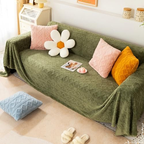 AMDXD Sofabezug, Einfarbig mit Jacquard Muster Ecksofa Bezug Hussen, Anti-Rutsch Sofabezug Katze in Flanell für Wohnzimmer Protector & Hunde Haustiere - 180x180CM, Hellgrün