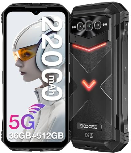 DOOGEE VMAX PLUS Rugged Phone 5G, 22000mAh/33W Fast, 512GB ROM, 200MP+32MP Camera, 20MP Night Vision, 6.58 FHD+120Hz IPS Waterdrop Screen, Android 14 Rugged Smartphone, NFC - Black