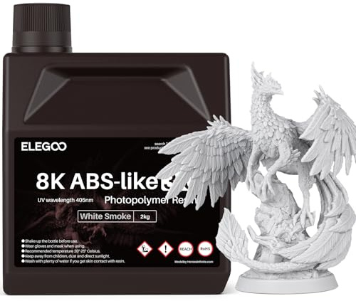 ELEGOO 8K ABS-Like Resin 3.0,UV-Härtendes 3D Resin Weißer Rauch 2000g | Hohe Präzision, nicht spröde, verbesserte Festigkeit und Zähigkeit für 8K/9K/12K/14K/16K-LCD-3D-Drucker