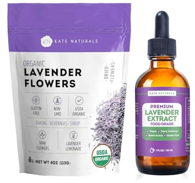 Kate Naturals Lavender Flowers 4oz & Lavender Extract 1oz Bundle