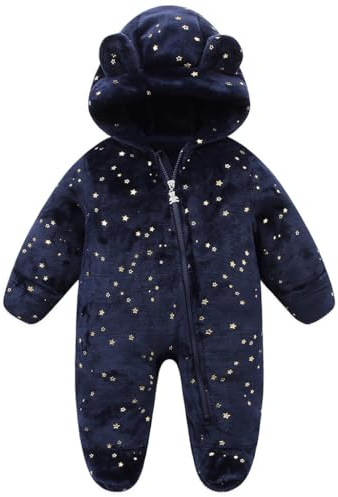 BRONG Recién Nacido Lana Mono Pijama Invierno Bebé Encapuchado Mameluco Cremallera con Patas Franela Trajes Armada 6-9 Meses