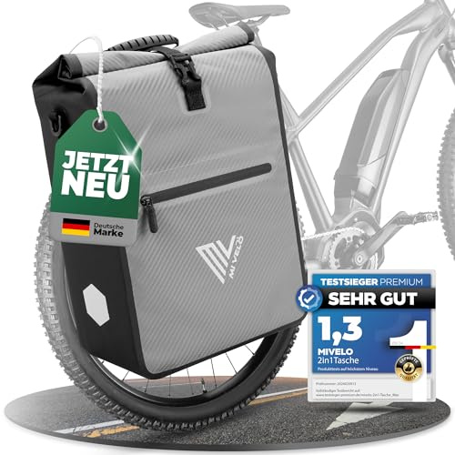 MIVELO 2in1 Fahrradtasche für Gepäckträger Gepäckträgertasche 100% wasserdicht Fahrrad Tasche für Gepäckträger (Grau-Carbon, 25L)