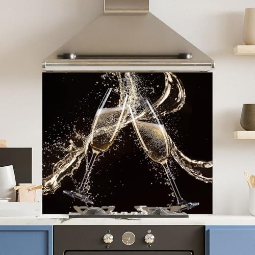 Toughened 6mm Glass Kitchen Splashback 90 x 75cm Champagne Flute Splash Polished Heat Resistant Back Splash for Cookers Hob