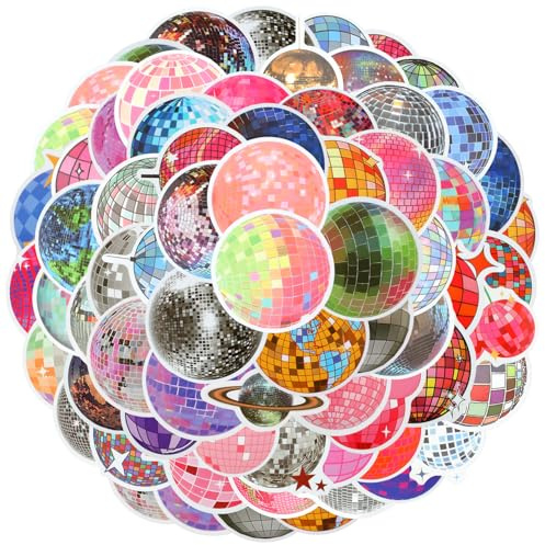 114pcs Disco Ball Stickers, 70s 80s Disco Stickers Retro Disco Party Favors Self-Adhesive Vintage Decals for Water Bottle Laptop Scrapbooking Party Decorations