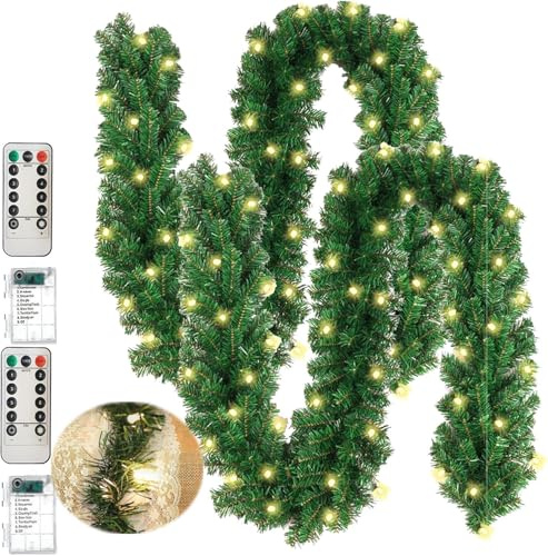 3m Weihnachtsgirlande Mit Beleuchtung, 2stk Wiederverwendbar Tannengirlande Mit Beleuchtung, 8 Beleuchtungsmodi Girlande Weihnachtsbaum, Weihnachtsdeko Für Hausgarten Urlaub Hochzeit Party (2stk)