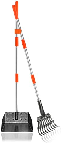 Furggis Hundekotschaufel, 2 Stück Dog Pooper Scooper Hundekotschaufel und Harke Metall Rechen Kehrschaufel für große mittlere kleine Hunde mit Lange verstellbare Griff Rake Waste Removal