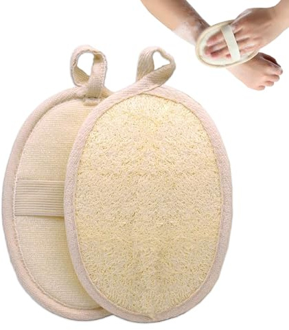 2 Pcs Beige Natural Loofah Exfoliating Body Scrubber,for Face and Body That Gets You Clean, Made with Natural Shower Loofah Sponge,Exfoliating Sponge for Women and Men,Shower