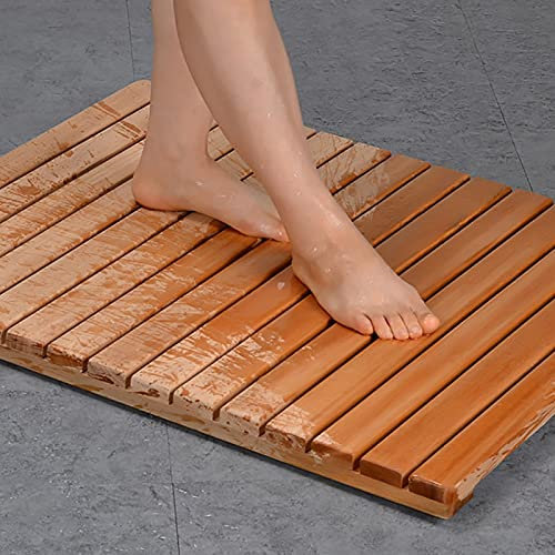 IBOWZ Bambus Badematte, rutschfeste Duschmatten für Duschen, große tragbare Badezimmer-Bodenmatte/hölzerner Fußplattform-Teppich mit erhöhtem Design, Fußmatte für drinnen und draußen