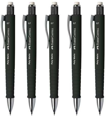 Faber-Castell 205260 – tryckpenna Poly Matic svart, 5 pennor, 0,7 mm, hårdhetsgrad B