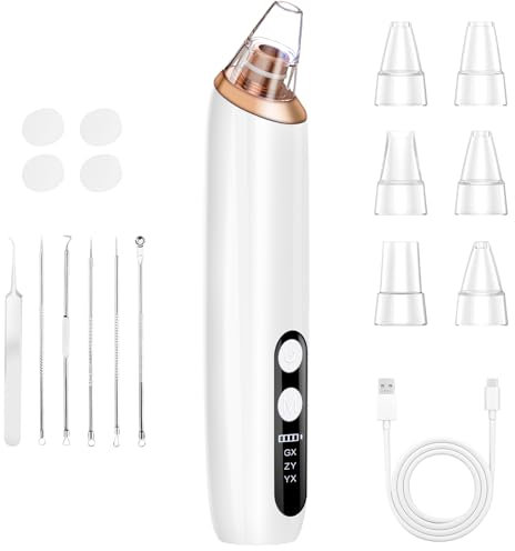 BUTBU Blackhead Remover Vacuum, Visible Facial Pore Cleanser with 3 Suction Power Mode and 6 Suctions Heads, Rechargeable Whitehead Extractor Tool, Suitable for Facials Cleansing, Acne Treatment