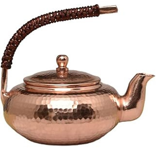 OZBMA Théière en cuivre Faite à la Main, Couleur Or/Bronze, 14 x 14 cm, 500 ML, théière Turque Pure pour cuisinière (Or 500 ML)