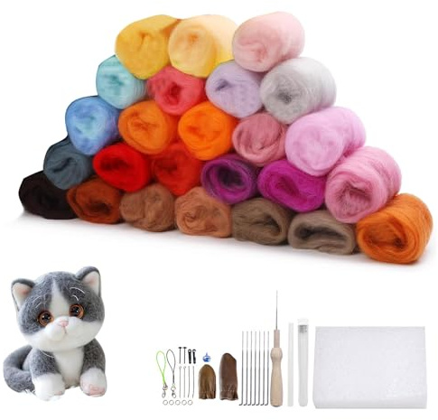 LINTRA 25 Farben 2 Gramm Filzset, Filzen Starterset, Filzen Starterset mit Werkzeugset und Bedienungsanleitung, Kann für DIY Bastelarbeiten Verwendet Werden, Anfängerwerkzeuge