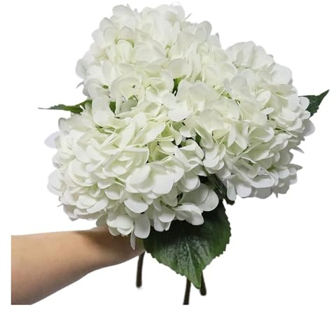 Fiori di Ortensia Artificiale Fiori artificiali di ortensia simulati, piante di ortensia, decorazioni for la casa, bouquet for feste di matrimonio, decorazioni da tavola, 1 pz, 3 pz, 5 pz(White3Pcs)