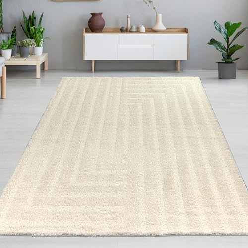 CARPETIA Tappeto grande soggiorno arredamento elegante crema a pelo alto facile da pulire, resistente, di alta qualità, decorativo, tinta unita, 200 x 290 cm