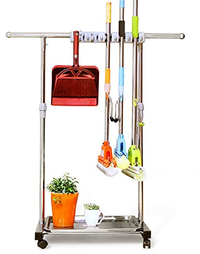 Estante utilitario para trapeadores y escobas, Soporte móvil para trapeadores y escobas, Soporte para trapeadores húmedos, Estante para Herramientas de Limpieza