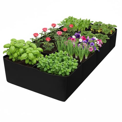 Huerto Urbano Terraza, 180 x 90 x 30 Cm, 8 Bancales para Huerto No Tejida para Plantas, Grandes Macetas, Bolsa de Cultivo de Tela Reutilizable, Macetero Bolsa para Tomates, Flores, Jardinera Exterior