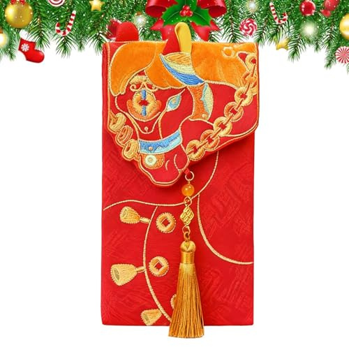 Enveloppes rouges pour argent | Fournitures de fête de vacances de l'année du cheval, poche rouge 2026 – Pour fête, printemps, festival, mariage, anniversaire