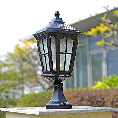 YQIRONRI European Outdoor Basic Firenze Pedestal Post Light Waterproof Garden Villa Lights Home Retro Traditional Lantern Door Column Gate Wall Pillar Lamp(Blacks)