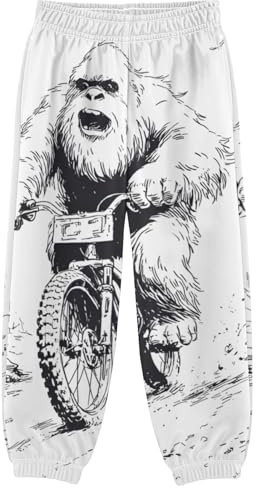 YMGQYJ Sasquatch Riding Bike Print Kids Sweatpants Casual Athletic Pants Jogger with Pockets for Boy Girl 9-10Y Multicolor