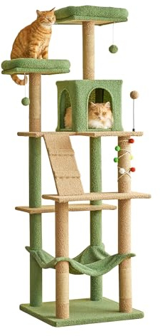 Quuzee Árbol de Navidad grande para gatos, torre para gatos de interior de 178 cm de alto con postes rascadores cubiertos de sisal, condominio de felpa para gatos, grandes perchas acolchadas, hamaca