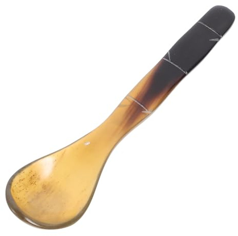 Hohopeti Decorative Horn Dessert Spoon with Handle 18cm, Small Caviar and Meal Spoon for Restaurant and Household Use