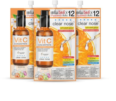 Clear Nose Konzentriertes Vitamin C Gesichtsserum – Strahlende Haut & Leuchtkraft – Formel Ohne Alkohol, Parfum, Farbstoffe – 3er-Pack Sachets à 8g