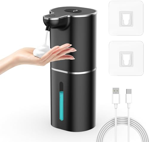Seifenspender Automatisch, Gcstnn 380ml Elektrischer Schaumseifenspender mit Sensor, Wandmontage, USB Wiederaufladbar, LCD Anzeige, IPX5 Wasserdicht, für Badezimmer, Küche, Spülmittel - Schwarz