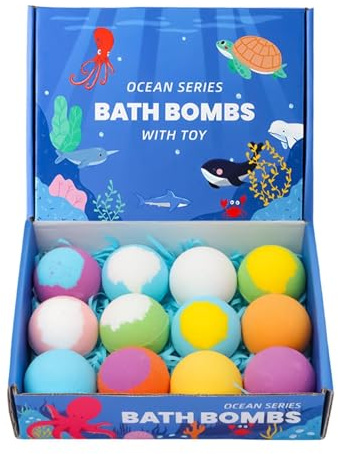 Sfera da Bagno Effervescente,Dodici Pezzi Detergenti Delicati Tema Mare,Sfera Effervescente da Bagno a Tema Marittimo con Bolle | Ideali per Casa Viaggio Hotel Compleanno