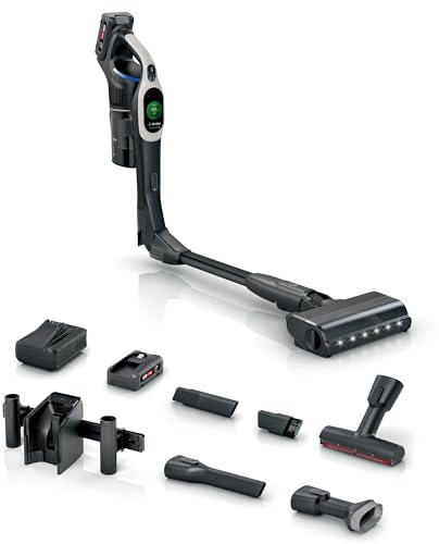Bosch Akku-Staubsauger Unlimited 10 BKS1042GQC, kabellos, TFT-Display, Staubkomprimierung, HEPA-Filtersystem, 10 J. Motorgarantie, bis zu 2*80 Min. Akkulaufzeit, LED-Beleuchtung, schnelles Laden, grau