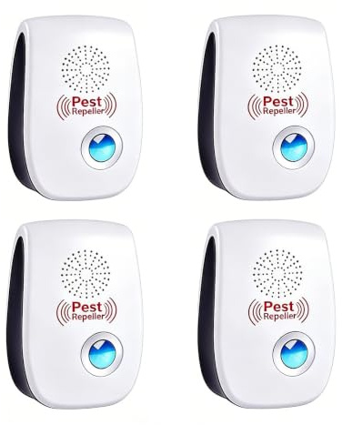 Repelente Ultrasónico Mosquitos, 4 Pack Electrónico Repelente Mosquitos Control de Plagas, Repelente Ultrasónico de Plagas para Interiores, Moscas, Ratones, Cucarachas, Arañas, Roedores