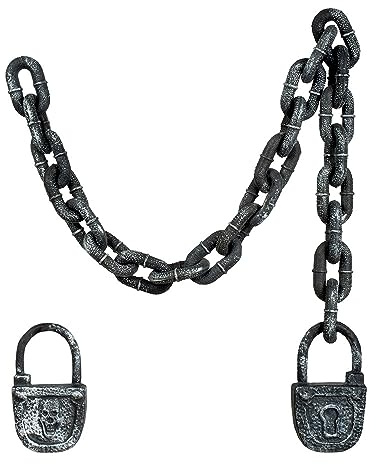 Boland 00634 - Chaîne à maillons avec cadenas - Longueur : env. 123 cm - Prisonnier, bourreau - Accessoire de costume pour carnaval, Halloween et soirées à thème