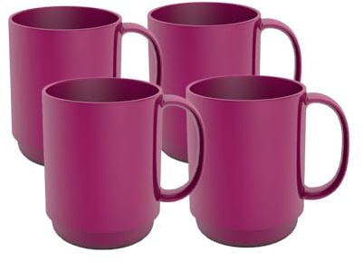 Ornamin Becher mit Henkel 300 ml brombeer 4er-Set (Modell 510) / Mehrweg-Becher Kunststoff, Kaffeebecher