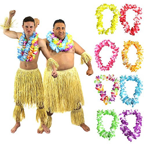 I LOVE FANCY DRESS LTD Hawaii SÜDSEE Zulu Set KOSTÜM VERKLEIDUNG=Bein+ARM Stulpen+ LEI (IHRER Wahl)+ BASTROCK=Sommer Party Fasching Karneval= STANDART + LILA LEI